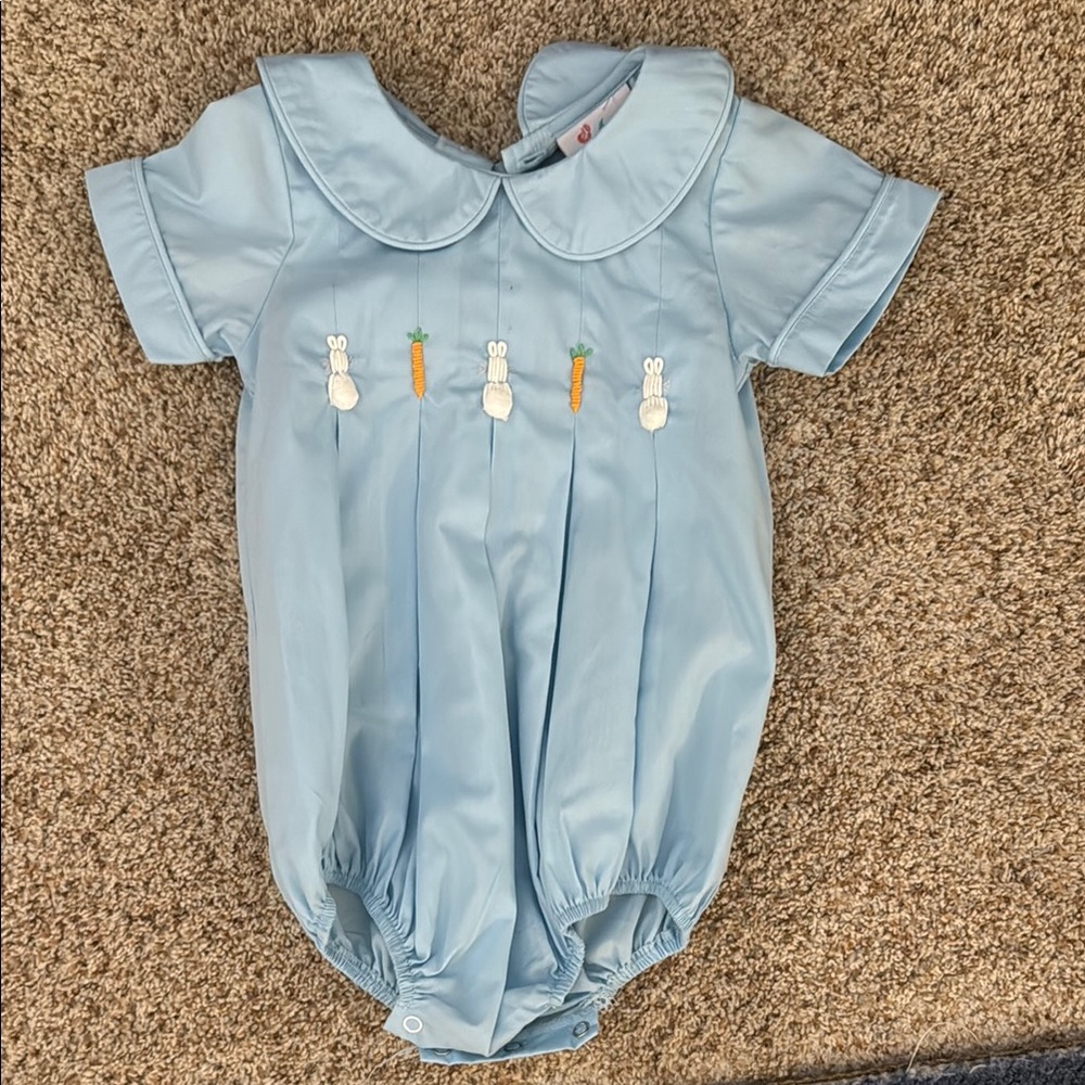 Blue Kids One Piece with Bunny and Carrot Embroidery